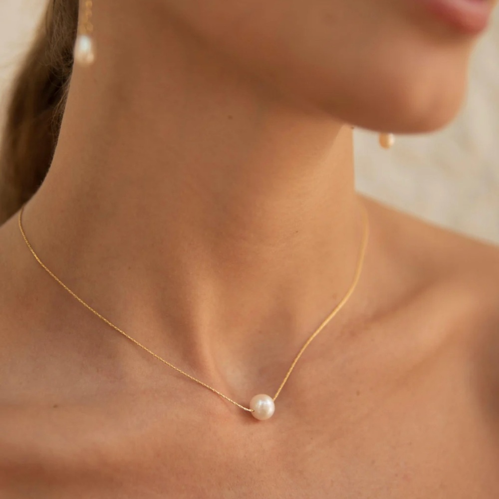 14k Gold Plated Single Pearl Necklace. New. - Picture 5 of 10